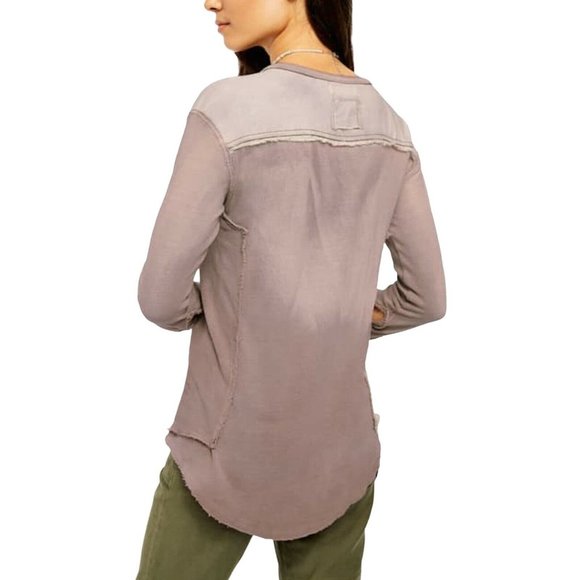 Free People Gene Henley REISHI Purple Snap Button Shirt Size Large - Picture 3 of 5